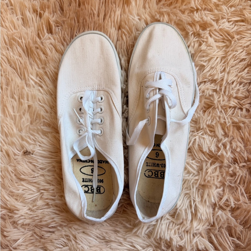 White Canvas Lace-Up Sneakers